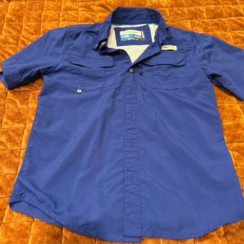 Magellan Outdoors Boys Blue Casual Button Down Shirt